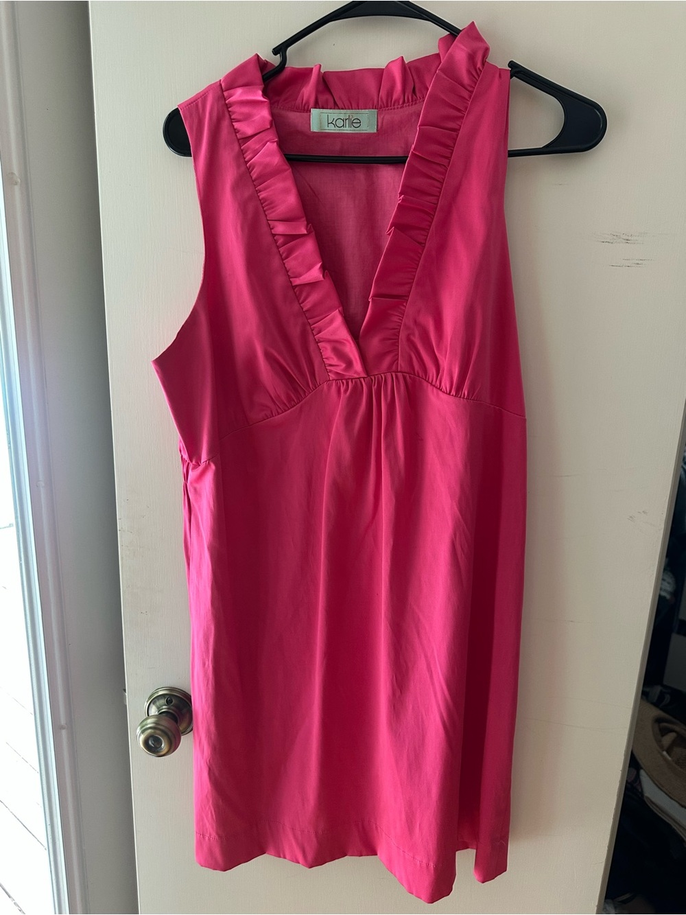 Karlie Bright Pink Ruffle V-Neck Sleeveless Dress